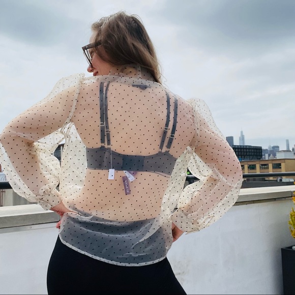 COPY - Transparent Polka Dot Puff Sleeve Shirt Bishop Statement Sleeves Neck Bow - Picture 11 of 16